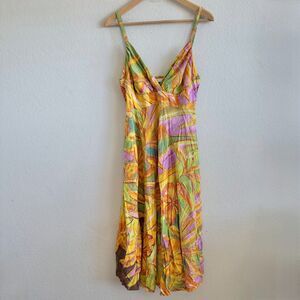 JAMS WORLD Vtg Hawaiian Floral Tropical Spaguetti Straps Midi Dress Womens Large